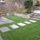 Pathway in artificial grass to upper deck