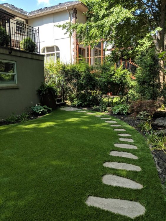 long pathway cut into the artificial grass