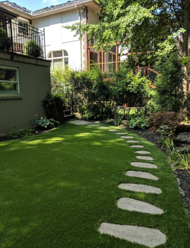 long pathway cut into the artificial grass