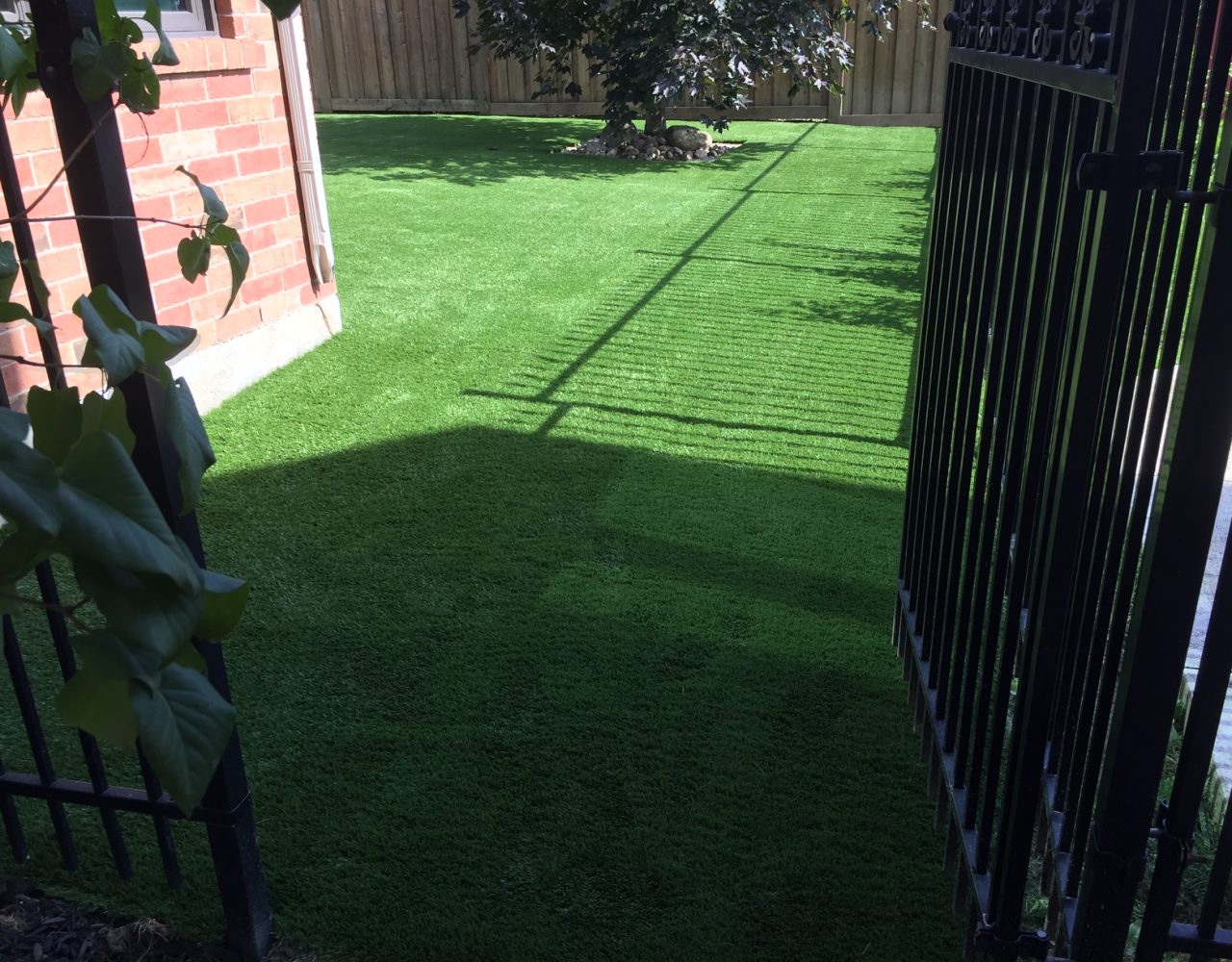 Nice entrance using artificial grass into the backyard